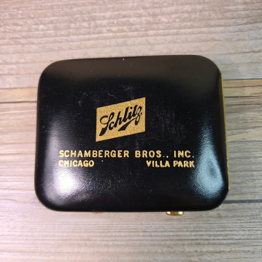 Vintage Schlitz Beer Buxton Key-Tainer Leather Key Case Holder Chicago Promo Box